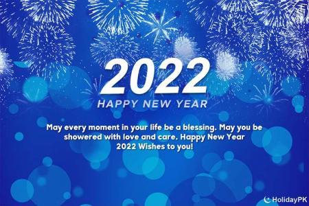 Happy New Year 2022 Cards And Pics With Blue Fireworks