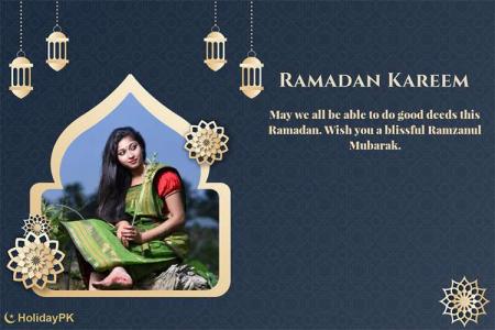 Ramadan Mubarak Card With Photo And Wishes Template