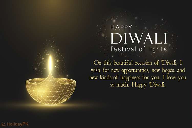 Diwali Greeting Card With Sparkling Diya Lights