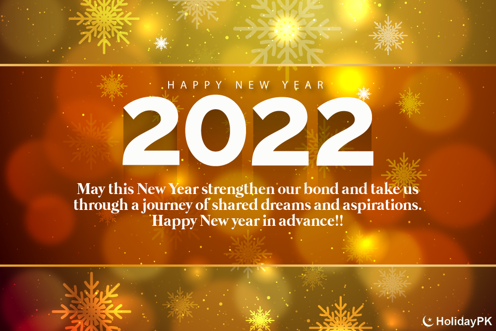 Happy New Years 2022 Greeting Card With Glittering Gold Background