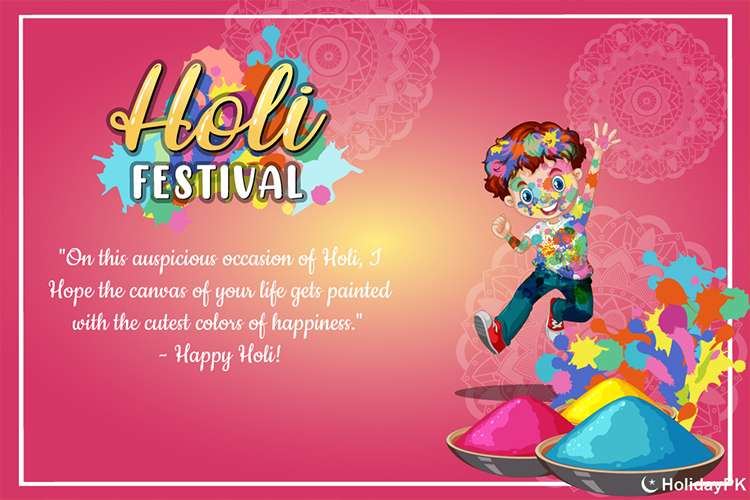 Holi Festival Wishes Cards With Kid Characters