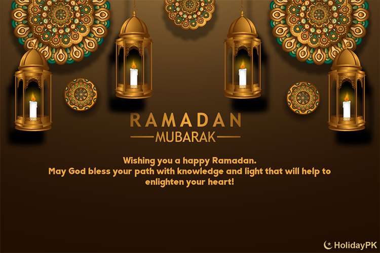 3D Golden Fanoos Lantern Ramadan Wishes