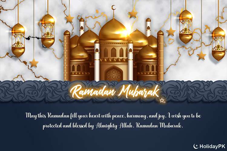 Golden Mosque Ramadan Wishes Card for Muslim
