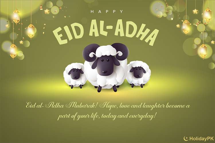 Eid-al-Adha Mubarak Muslim Festival Cards With White Sheep